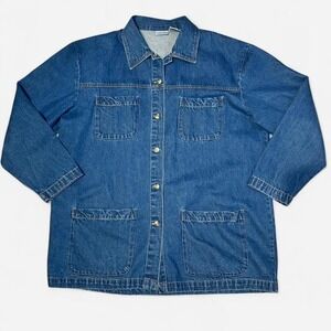 Vintage Denim Chore Coat Jacket Blue 90s Buttons Cabin Creek Women's XL Workwear